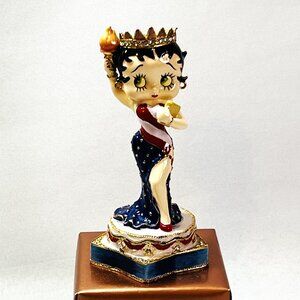Betty Boop Miss Liberty Metal Crystal Trinket Box Figurine Statue 4th of July